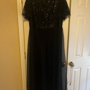 Ever Pretty Black Short Sleeve Prom Gown